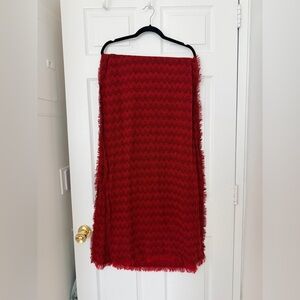 Red Fringe Chevron Patterned Scarf